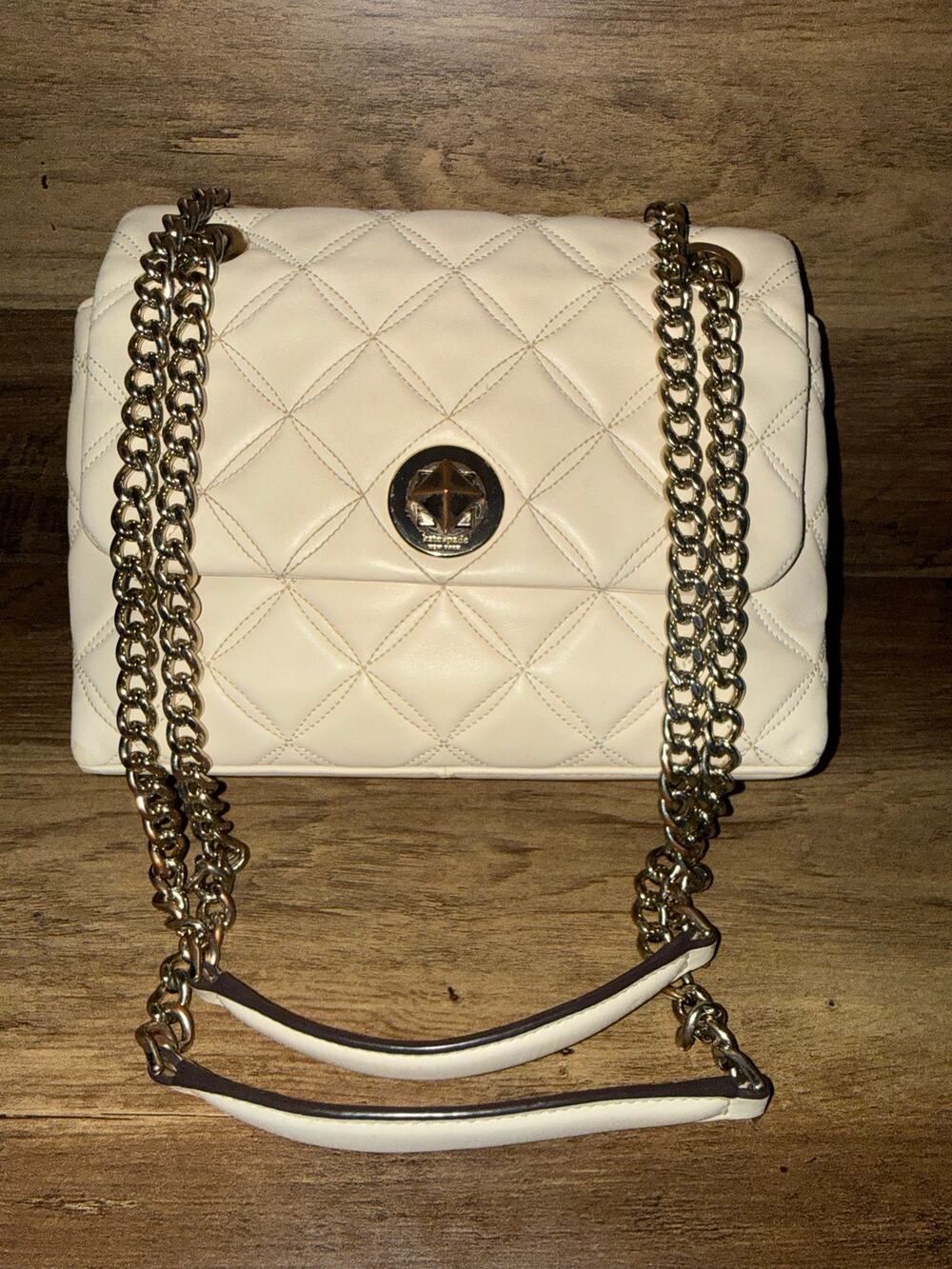 Kate Spade Natalia Quilted Leather Medium Flap Shoulder Bag Crossbody Cream